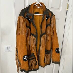 Tansmith Jacket Mens XL Brown Leather Western Aztec Tassel Fringe Vintage Cowboy